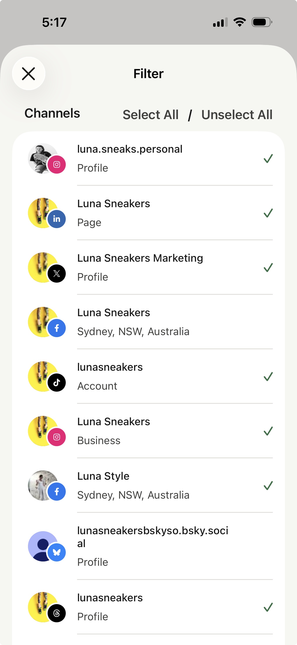 Buffer mobile app - filter by channel