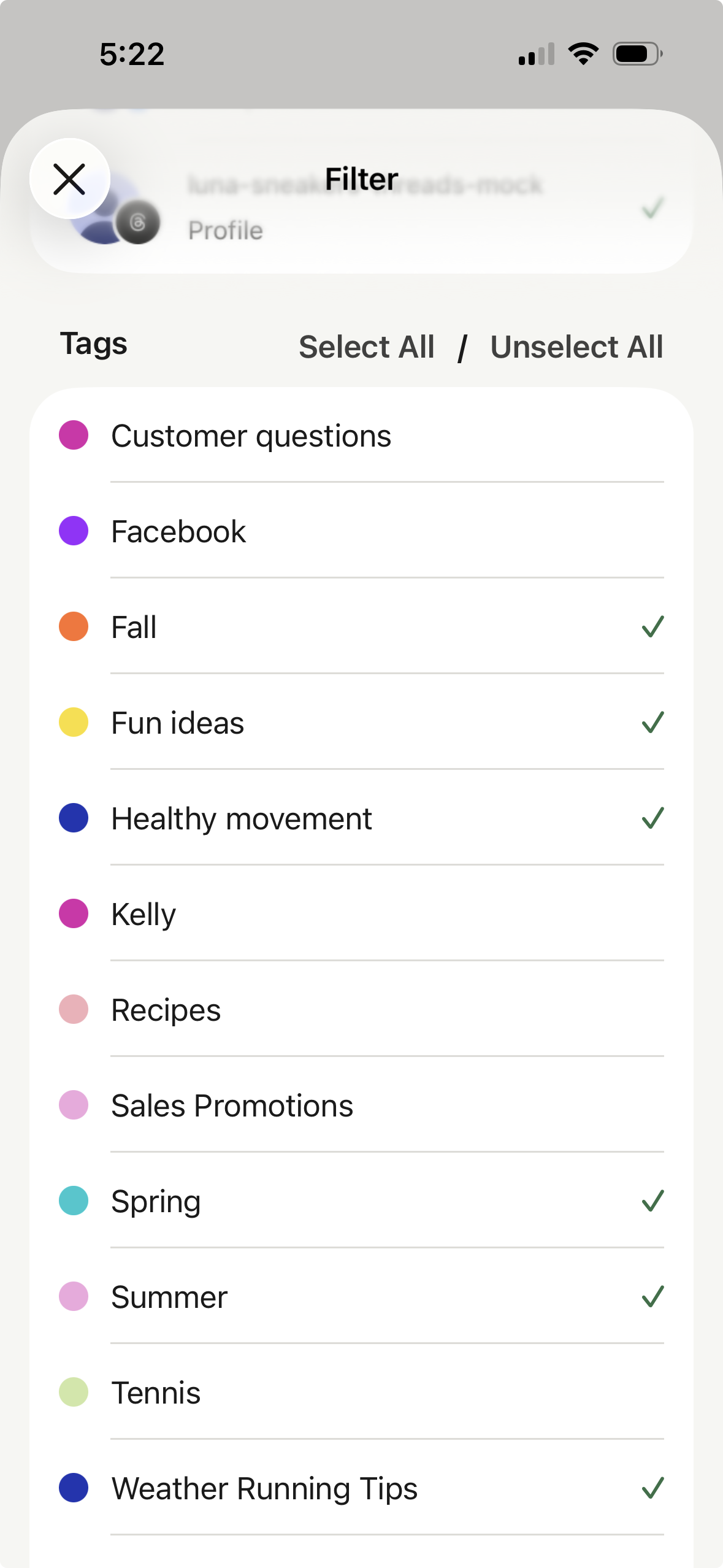 Buffer mobile app - filter by Tag