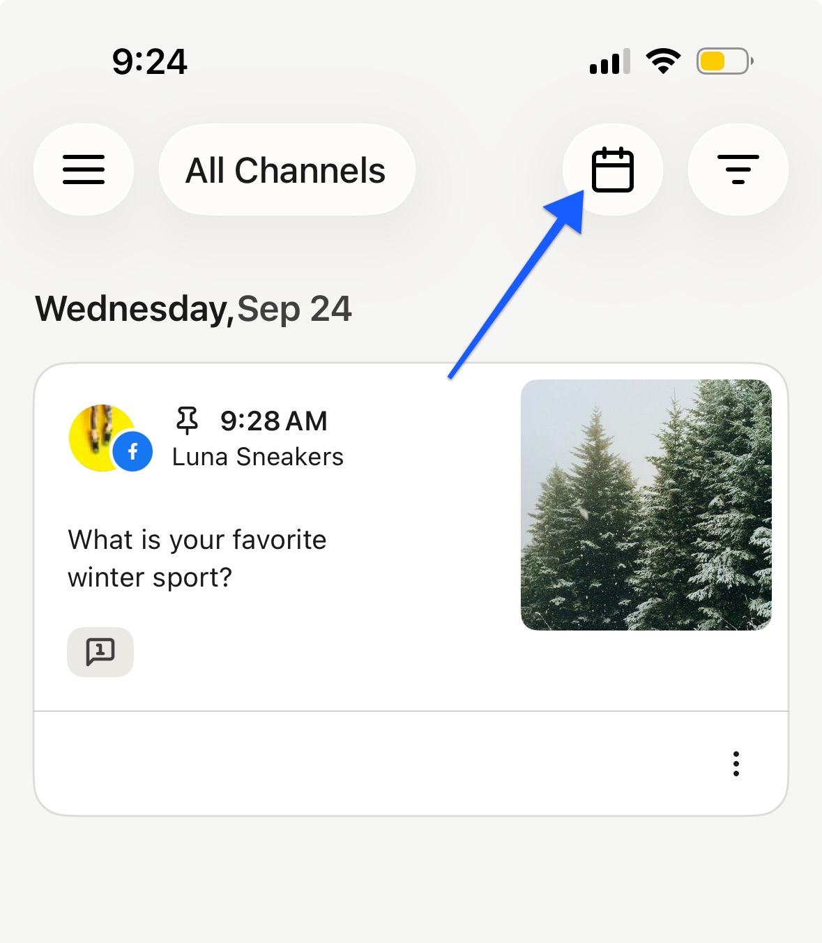 Buffer mobile app - arrow pointing to the calendar icon