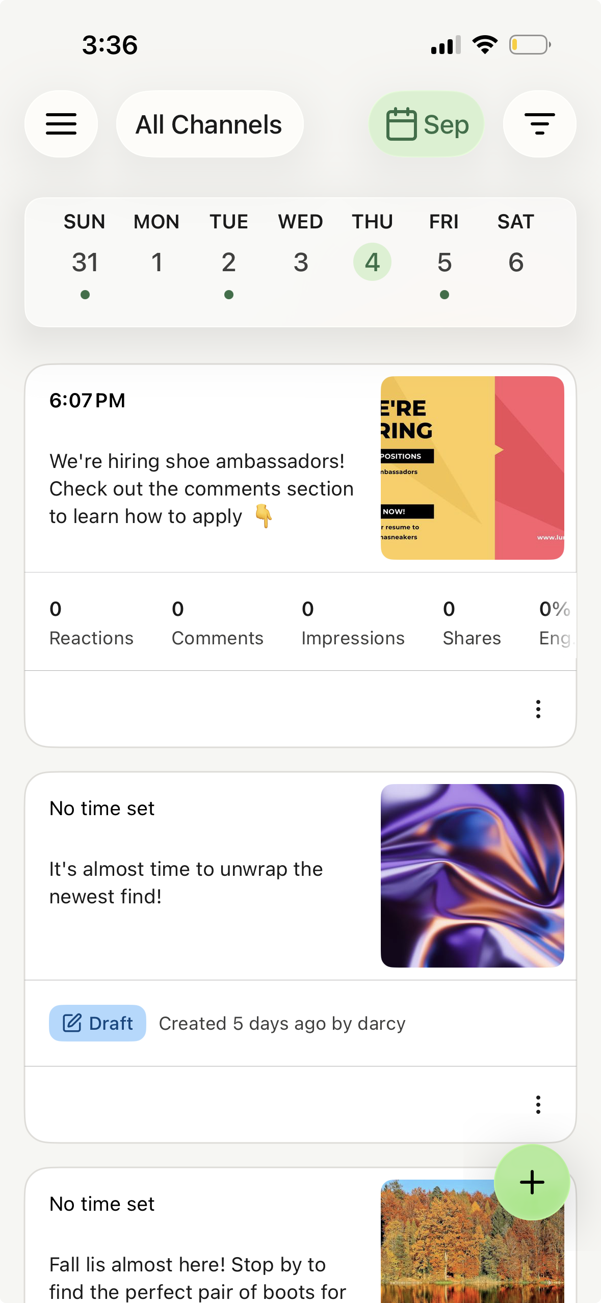 Buffer mobile app - weekly view in the calendar