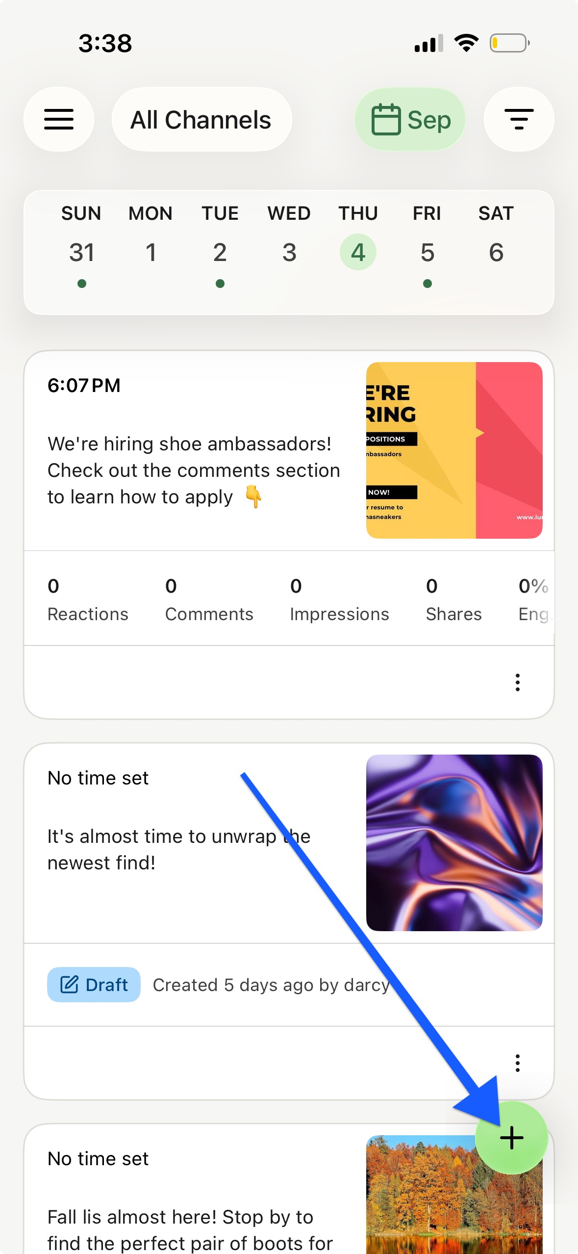 Buffer mobile app - Add post button from the calendar view