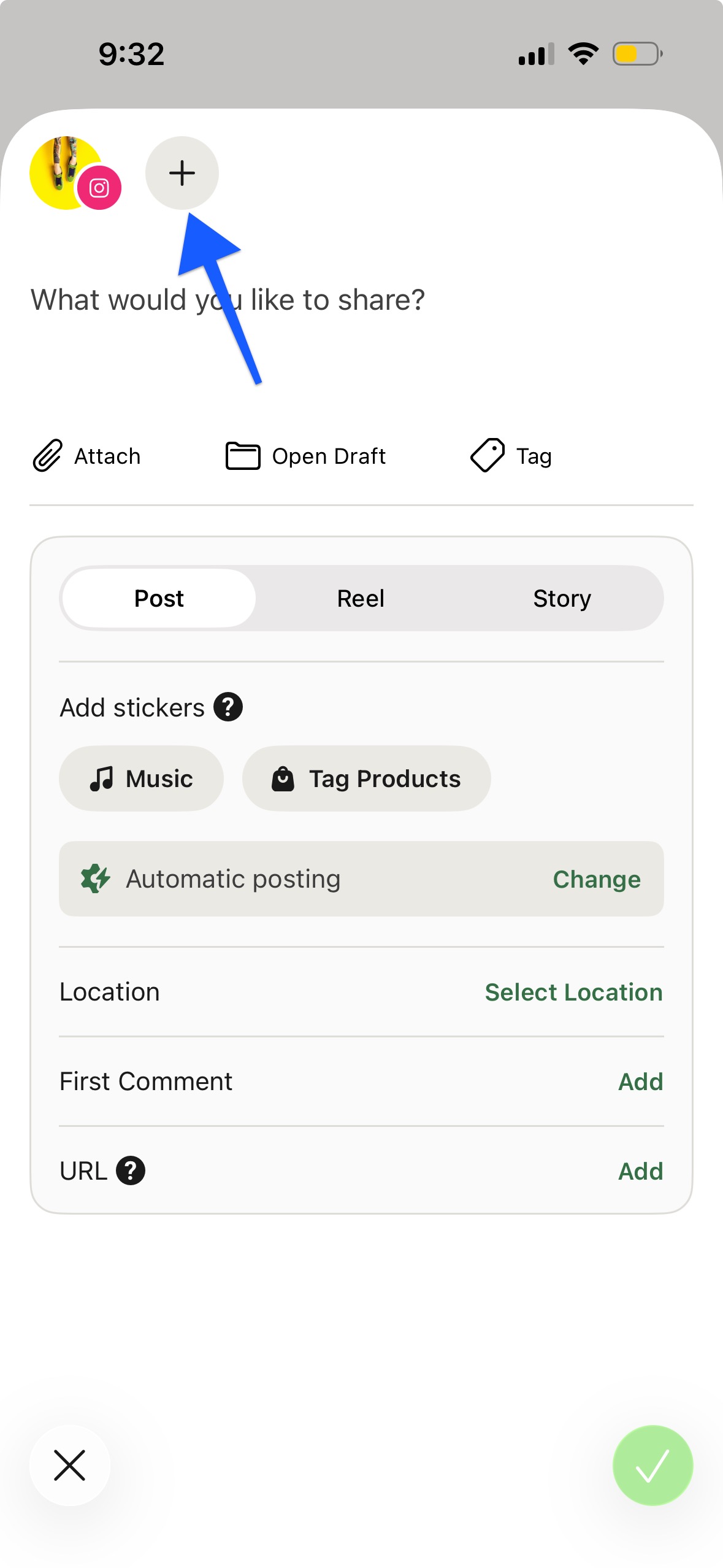 Buffer mobile app - add a new channel to the composer selection