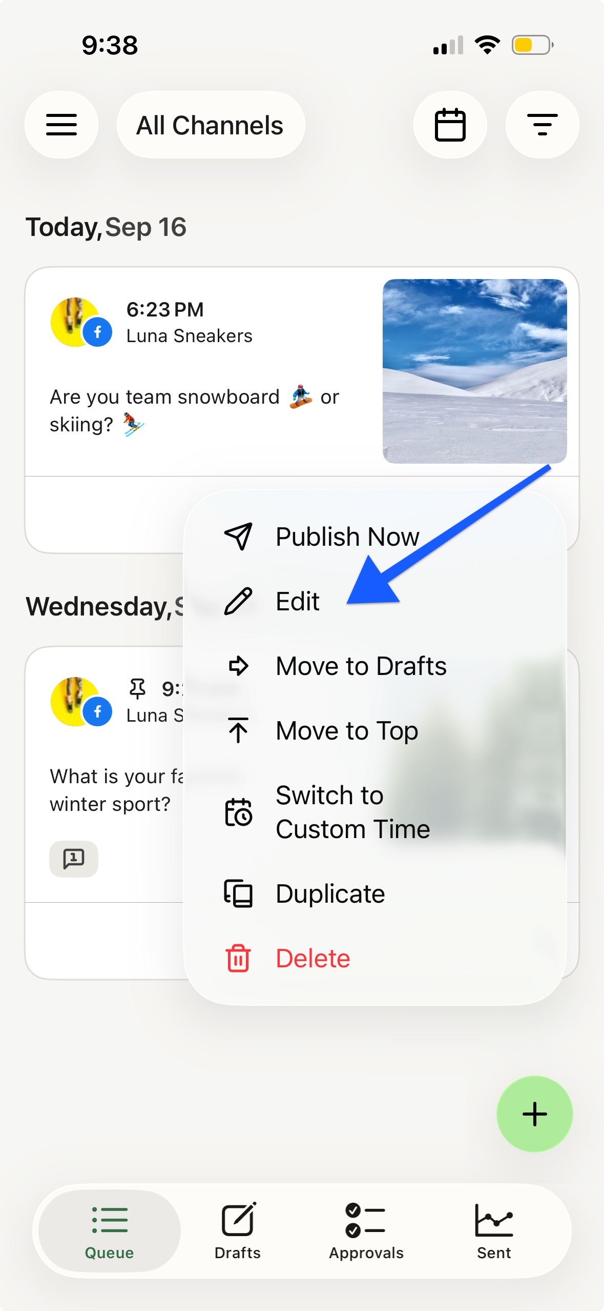 Buffer mobile app - Edit post option