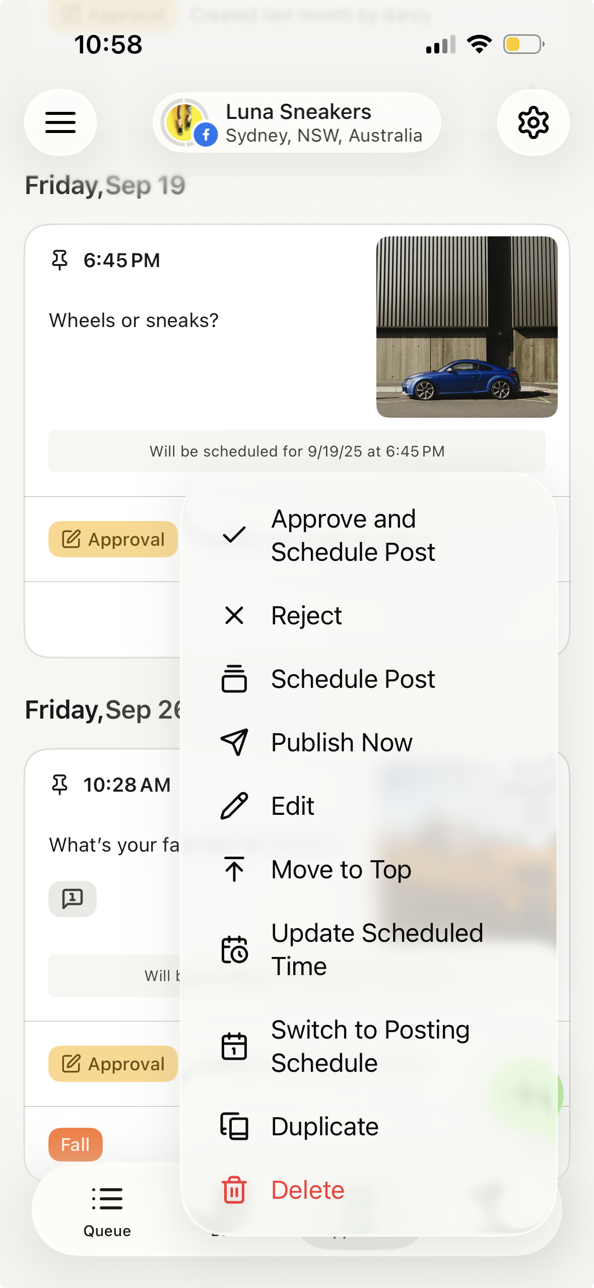 Buffer mobile app - Approve and Schedule post option