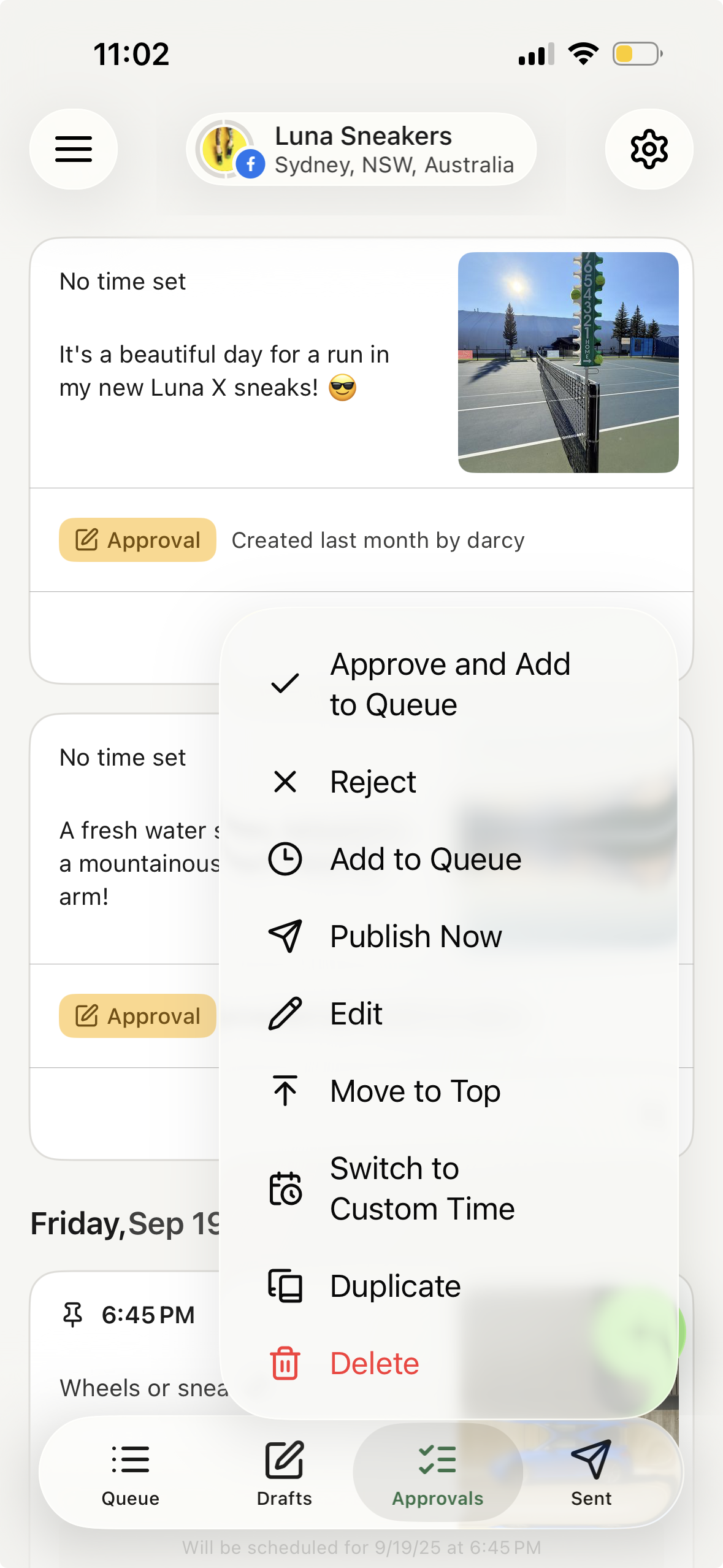 Buffer mobile app - Approve and Add to Queue option