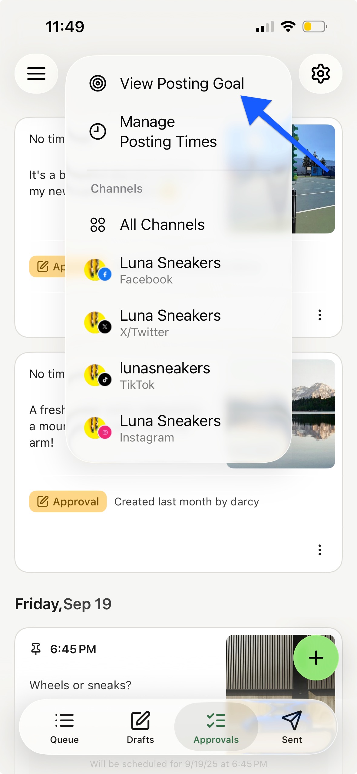 Buffer mobile app - View Posting Goal