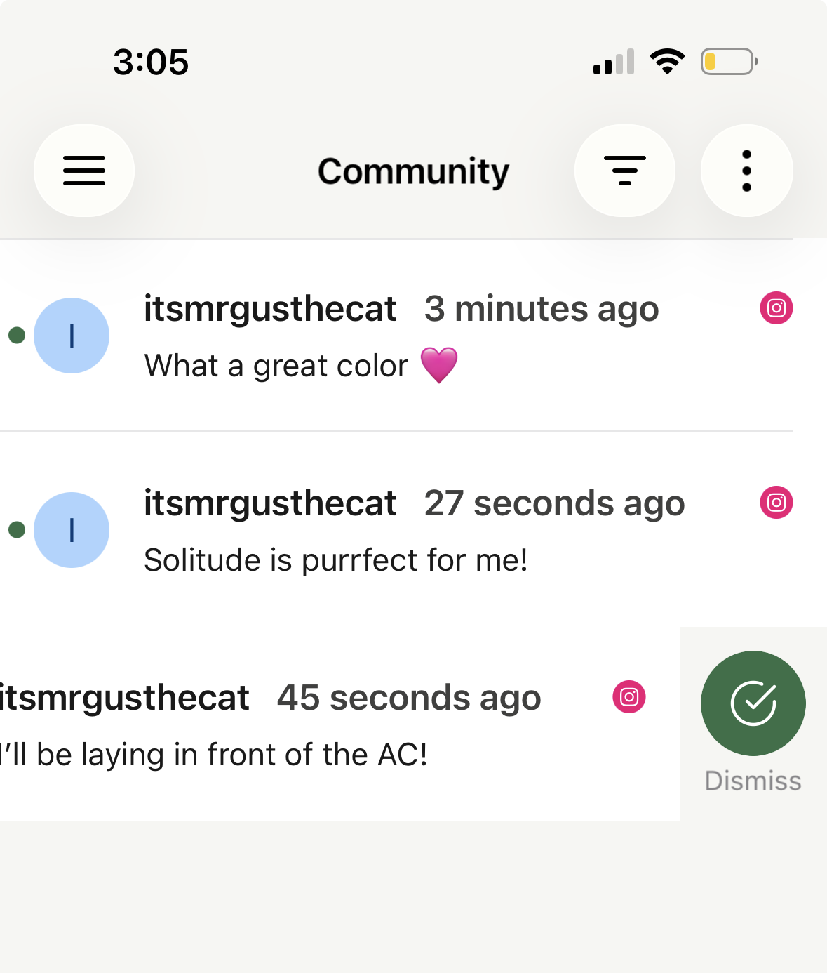 Buffer mobile app - dismissing a comment