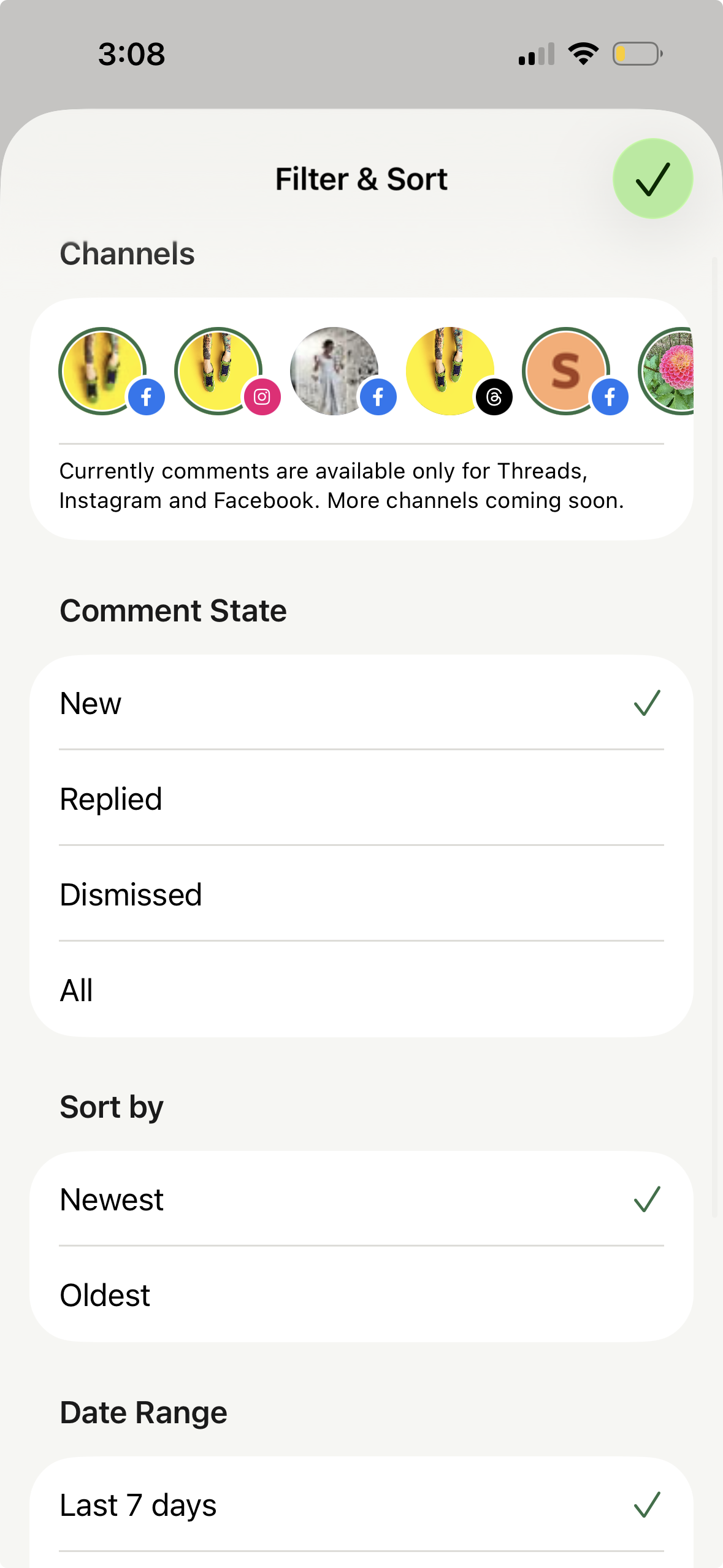 Buffer mobile app - filtering options in Community
