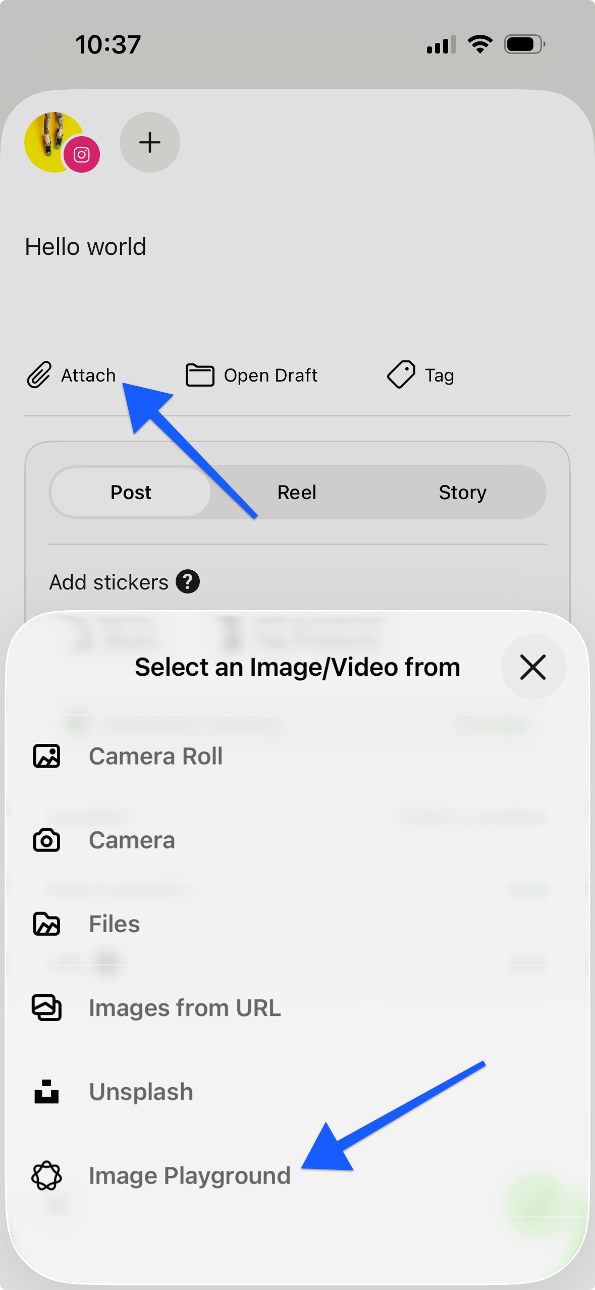 Buffer mobile app - Image Playground option within the composer
