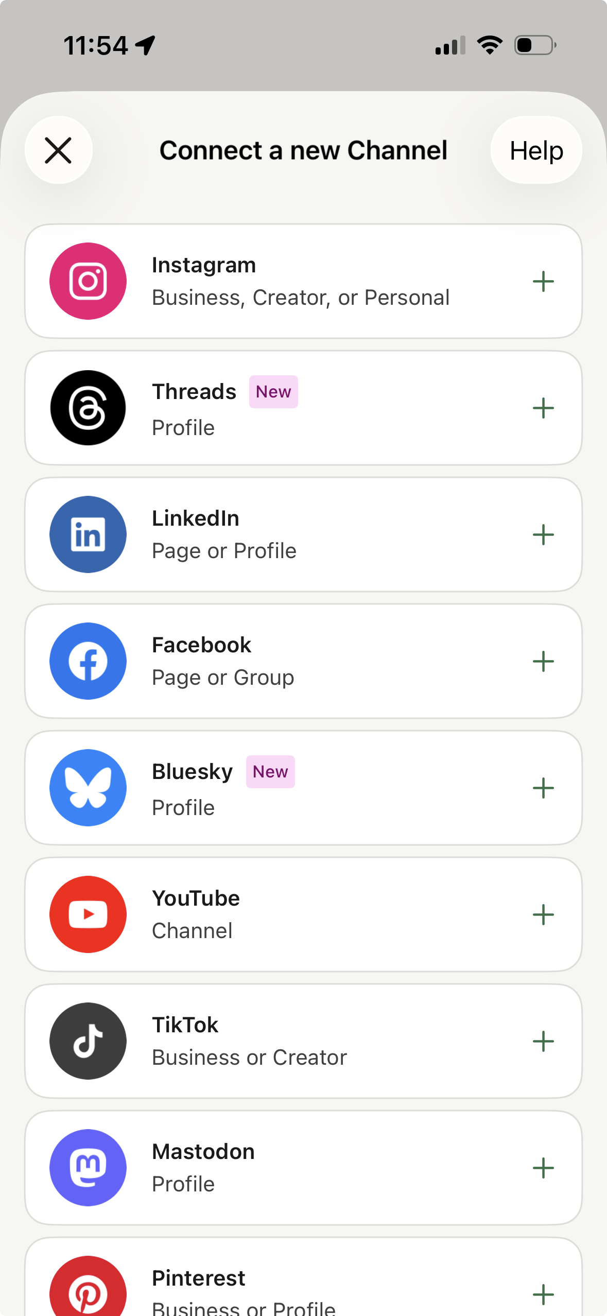 Buffer mobile app - channel connection screen