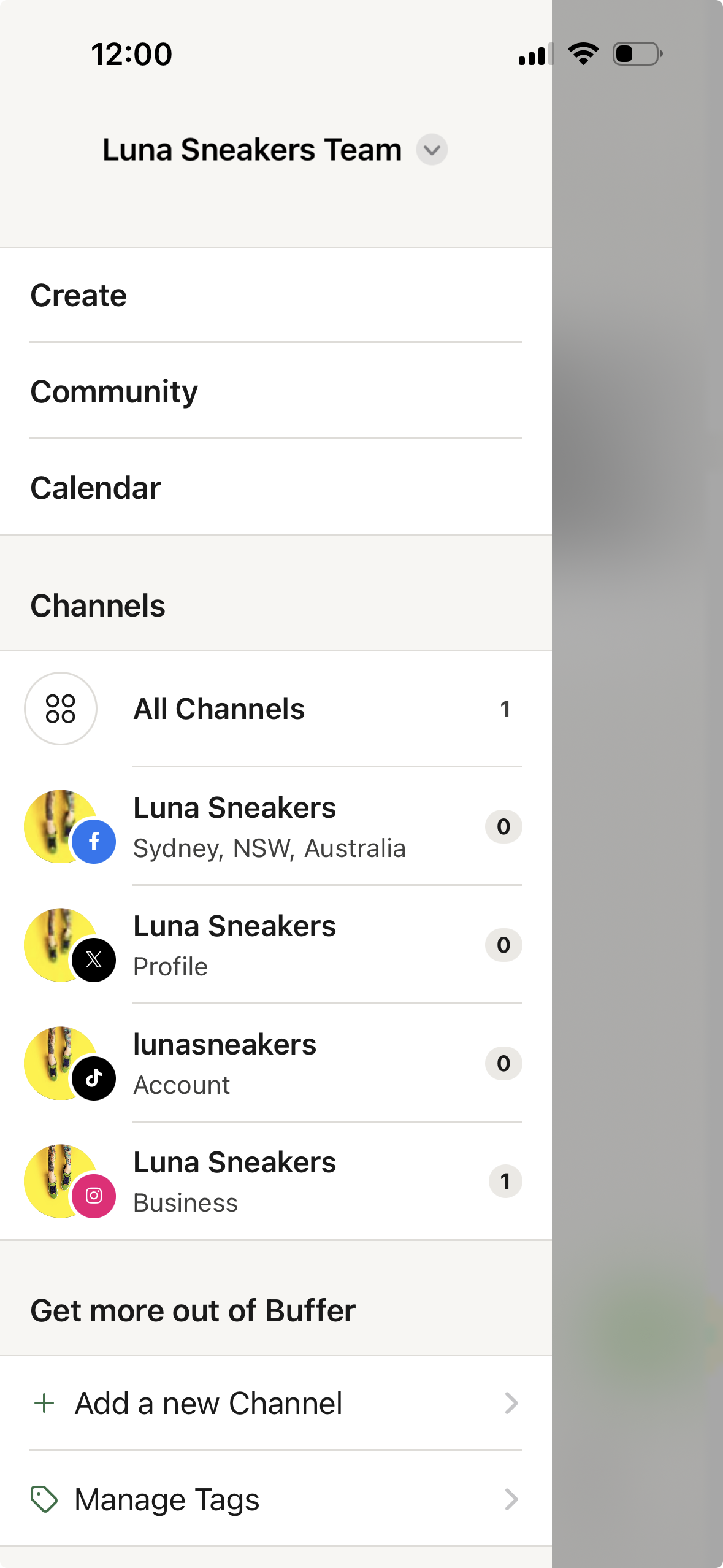 Buffer mobile app - Channel list