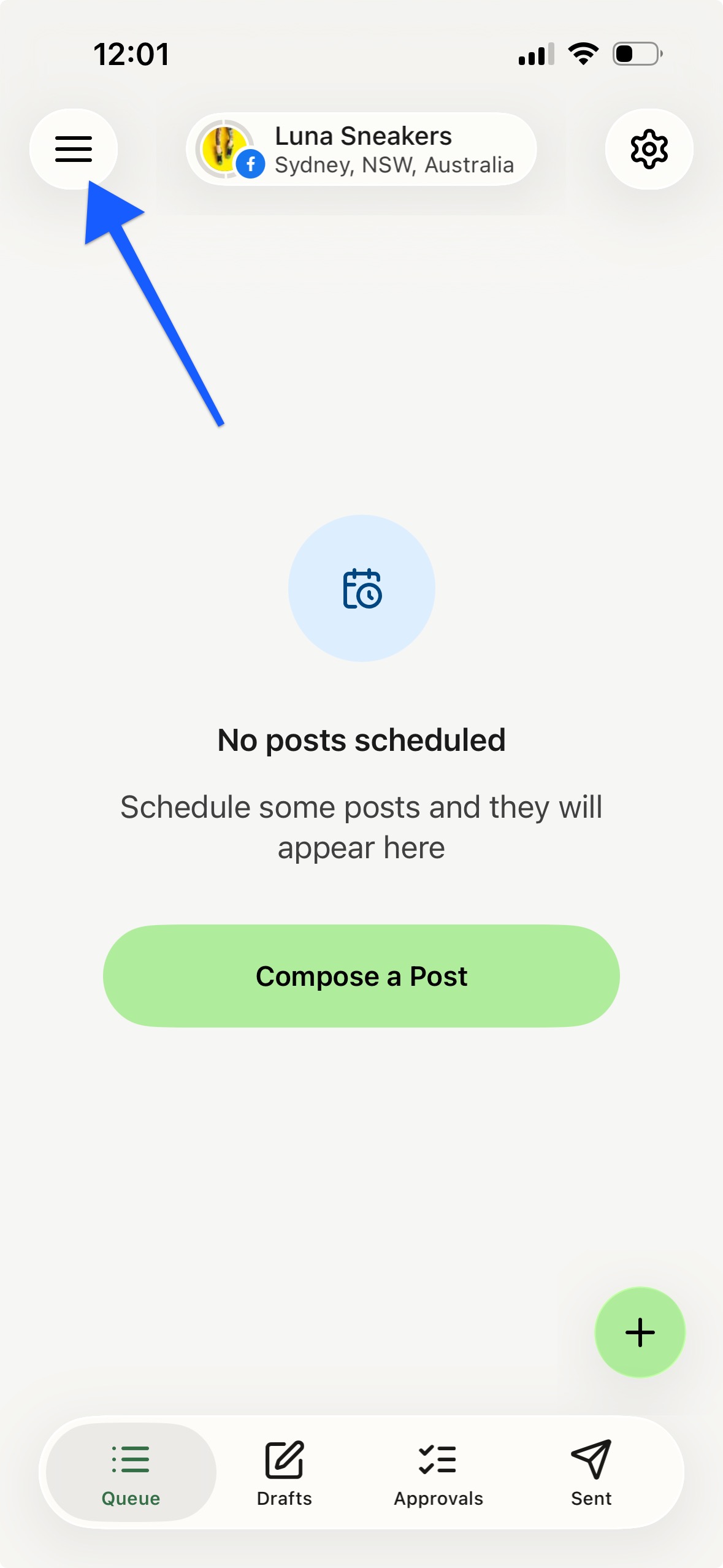 Buffer mobile app - three horizontal lines (menu icon)