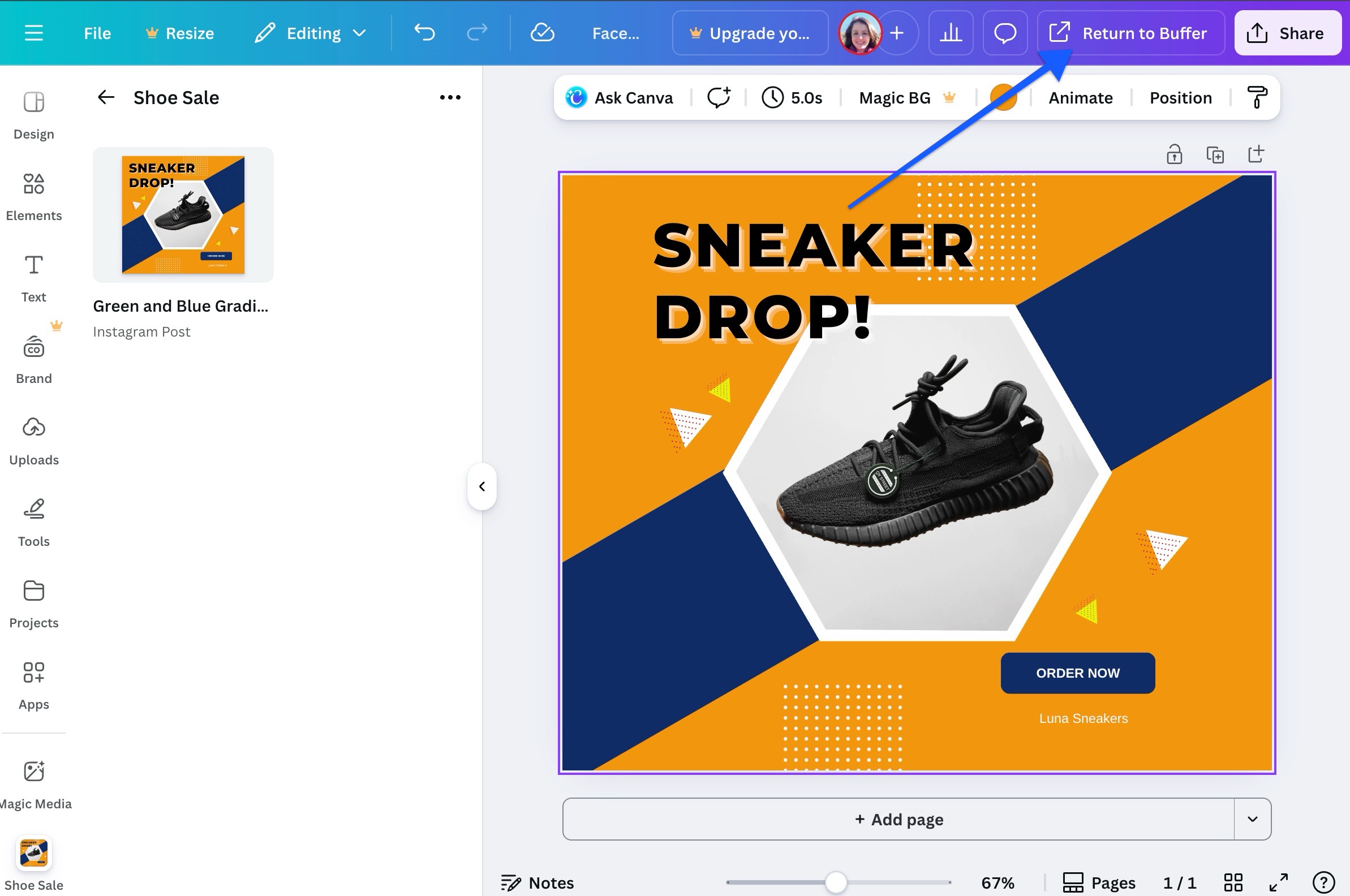 Canva integration - Return to Buffer button