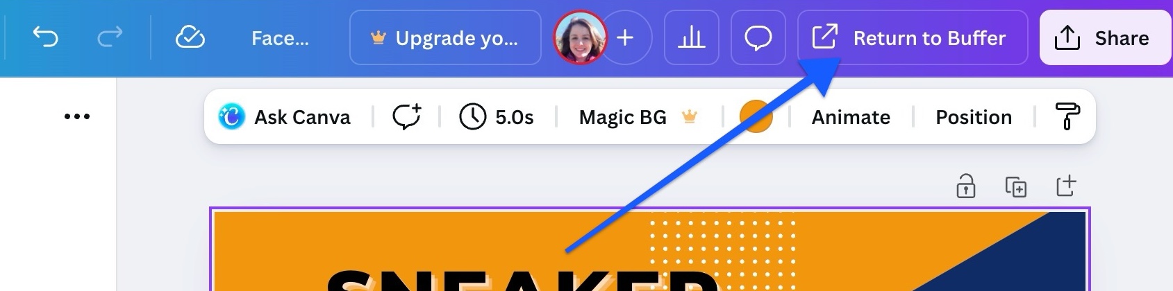 Return to Buffer button in Canva