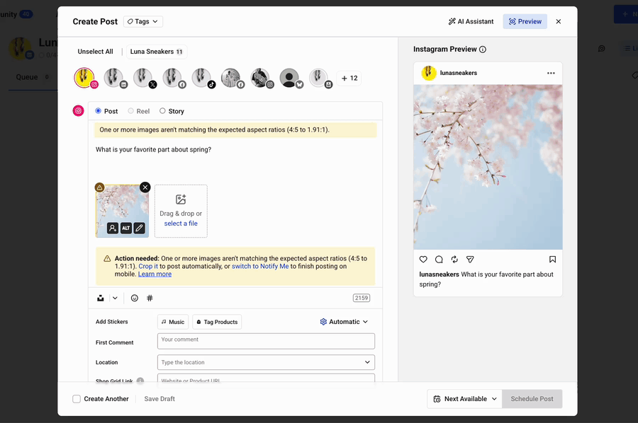 Buffer - Publish - editing an image on Instagram and LinkedIn
