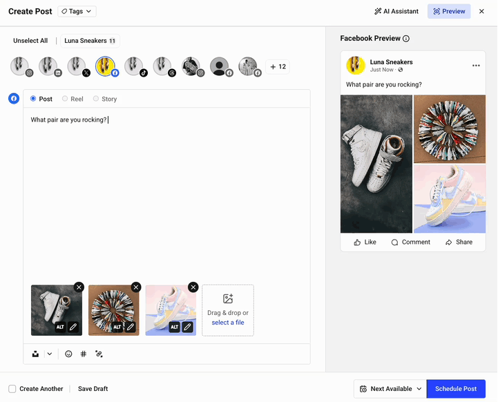 Buffer Publish composer - reordering images for a Facebook post