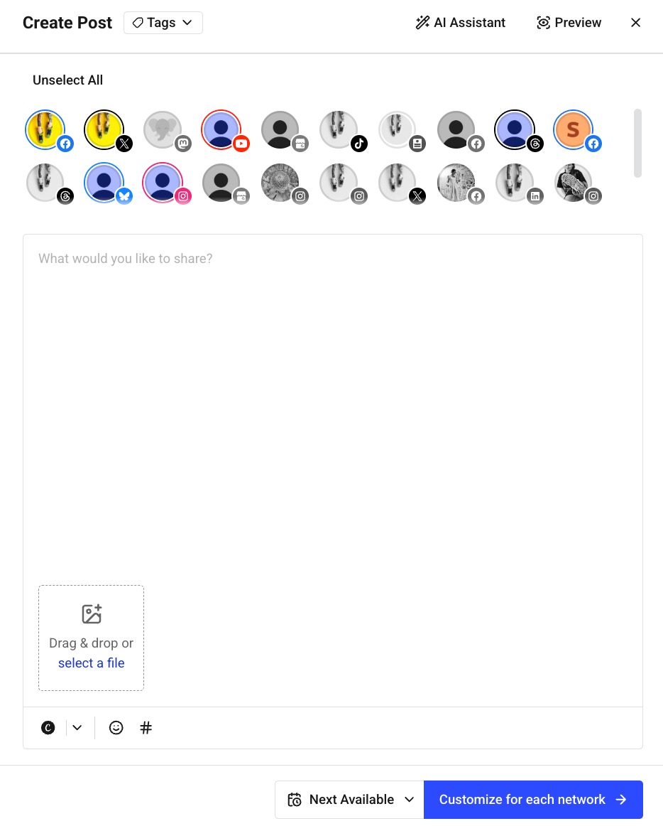 Buffer Publish composer with multiple channels connected