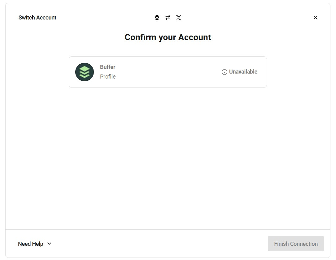 Buffer connections modal showing an unavailable channel