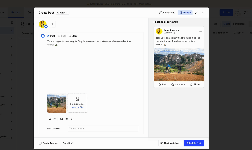GIF of toggling between Focus Mode and Preview mode in the Buffer composer