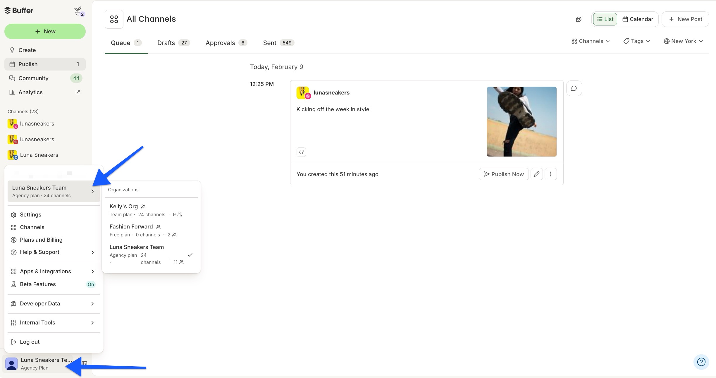 Buffer - Switching organizations on the web