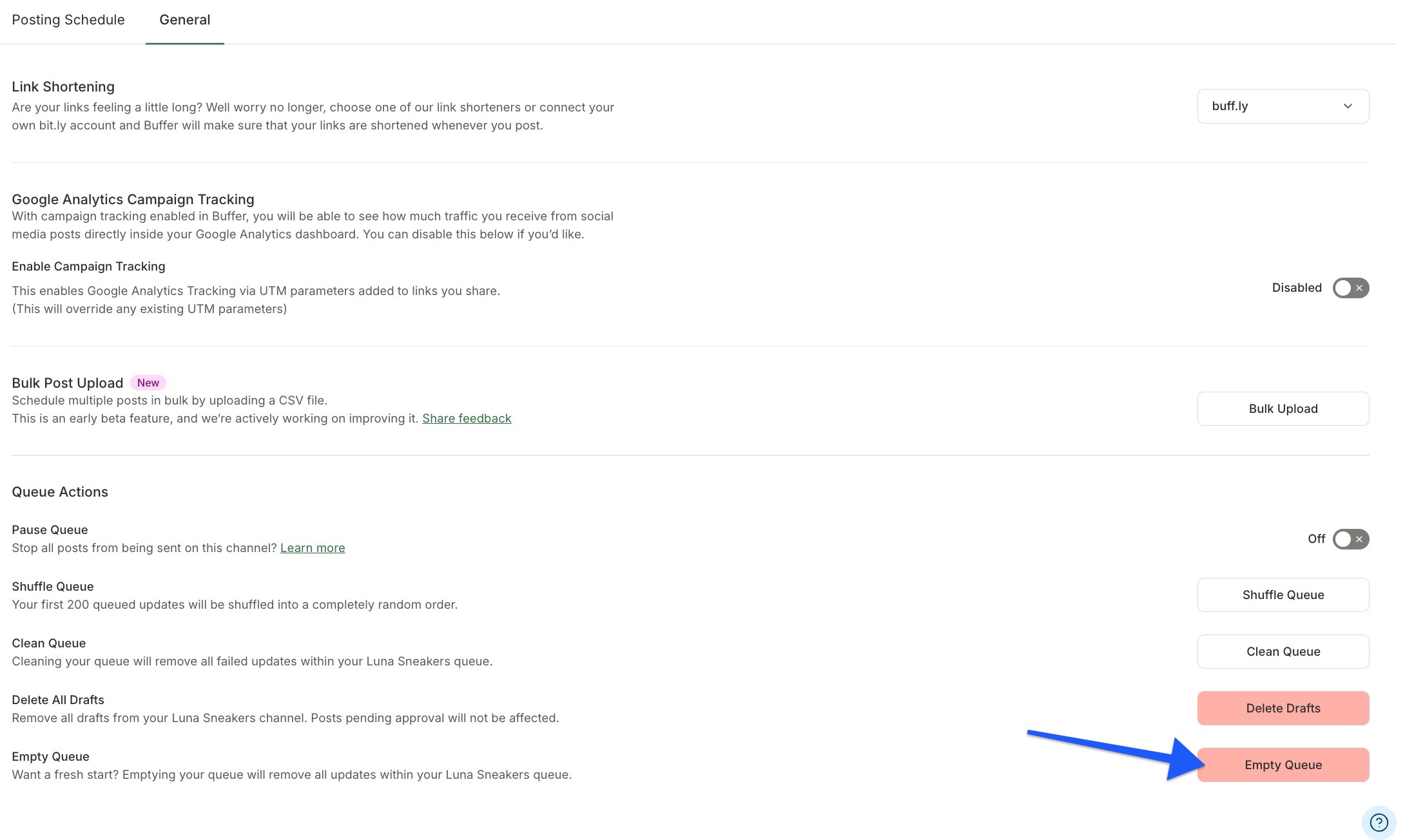 Buffer - Channels settings - Empty Queue