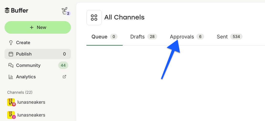 Buffer - Publish Approvals tab
