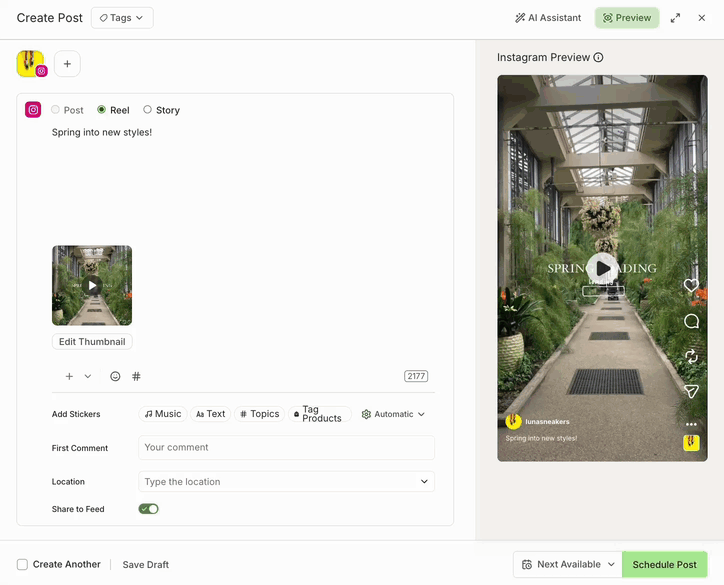 GIF of choosing a video thumbnail in Buffer composer