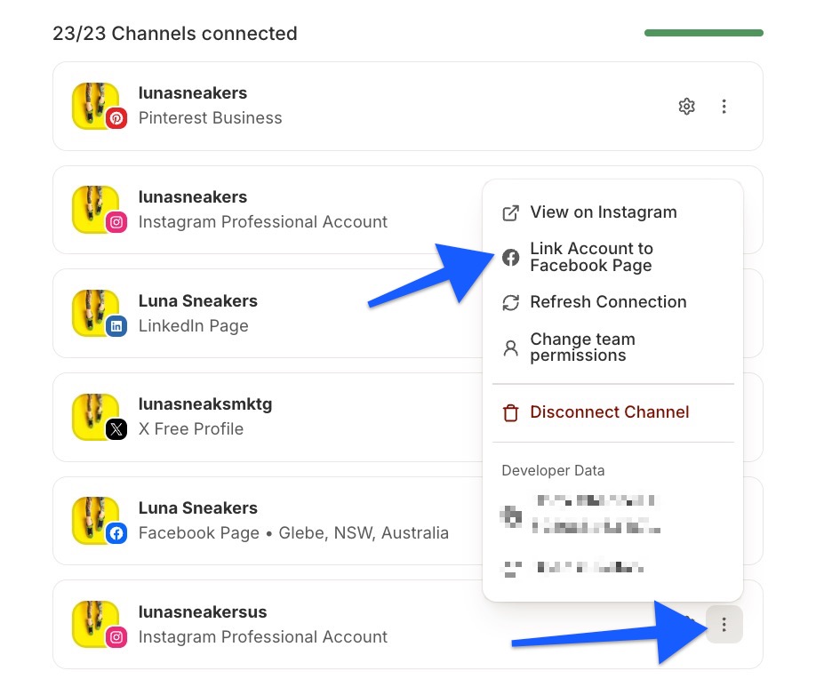 Buffer - Channels page - Link Account to Facebook Page
