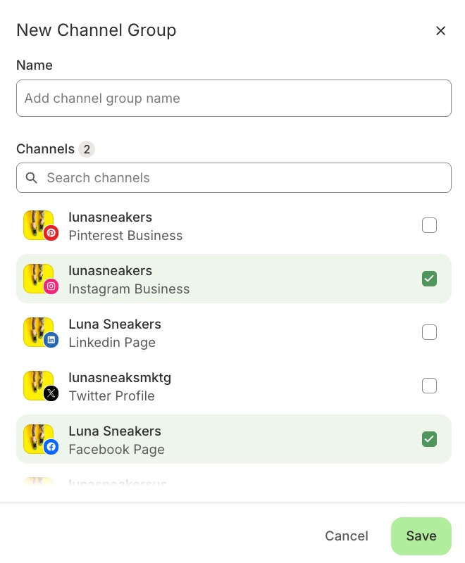 Buffer Channel Groups screen