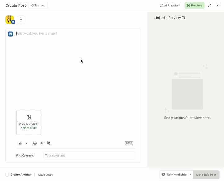 Buffer - Publish composer tagging LinkedIn company page