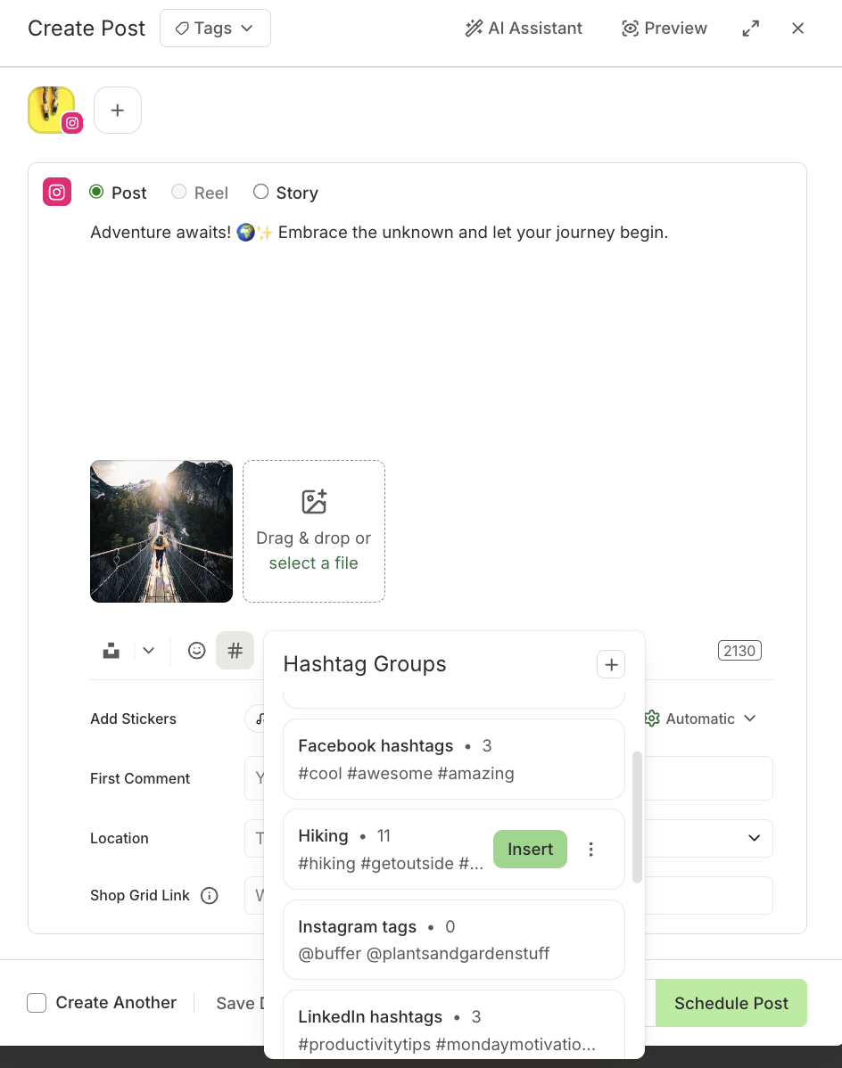 Buffer - Hashtag Groups in Hashtag Manager