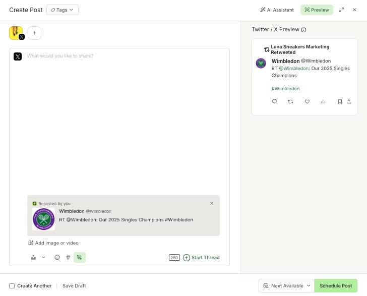 Buffer composer with an X repost