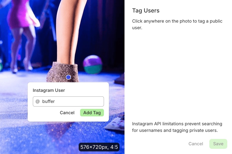 Buffer - Tag Instagram user in image