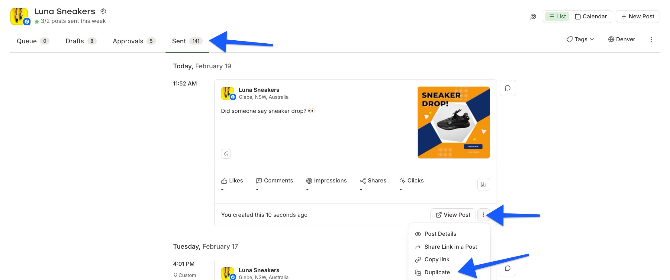Buffer - Sent tab - Duplicate feature for Canva post