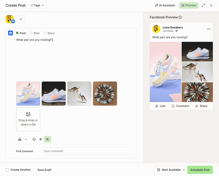 GIF of reordering Facebook images in the Buffer composer
