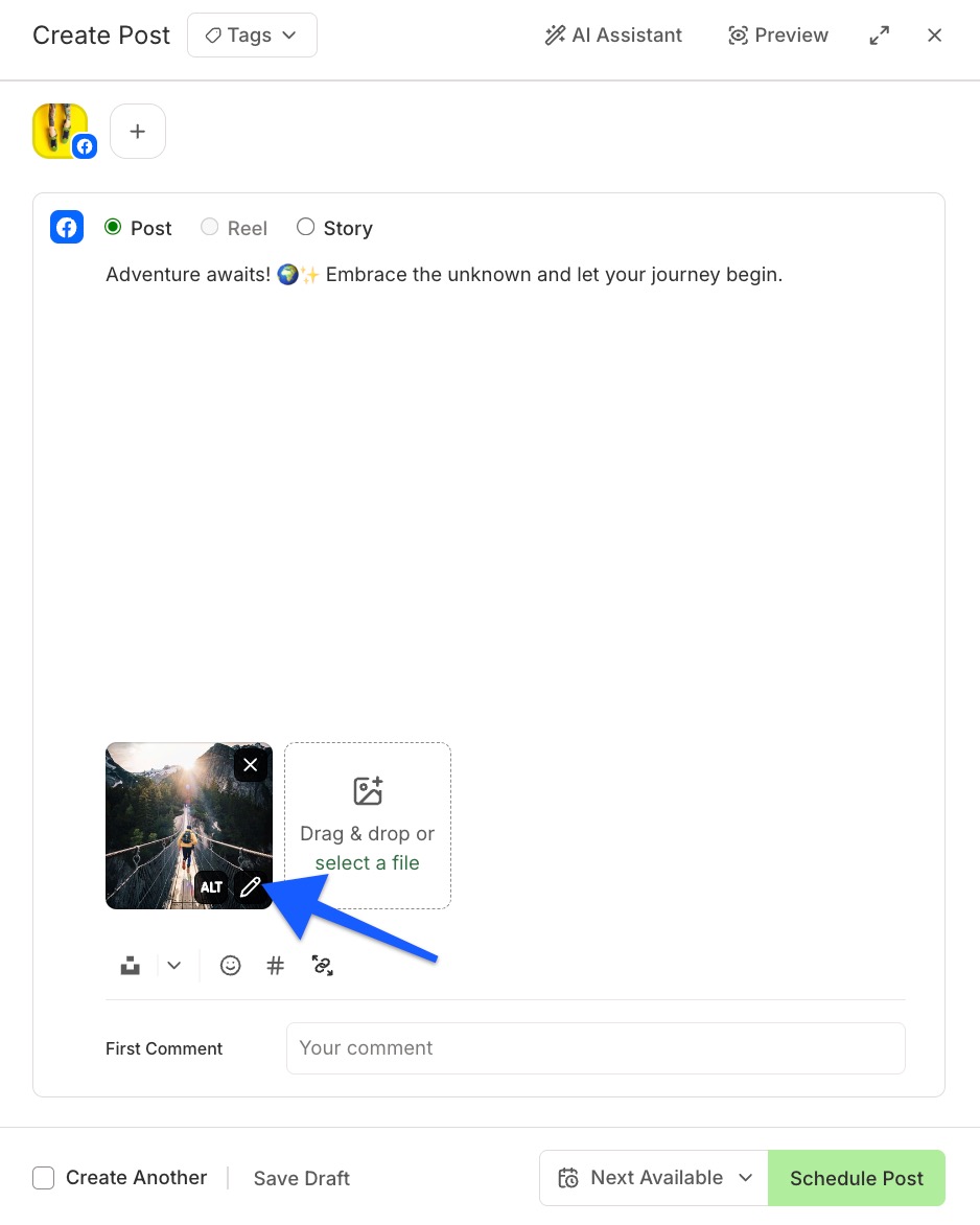 Buffer composer - arrow pointing to Edit option on image