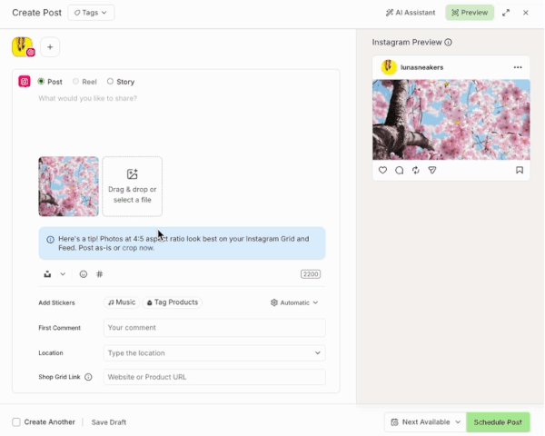GIF of editing images across social channels in Buffer composer