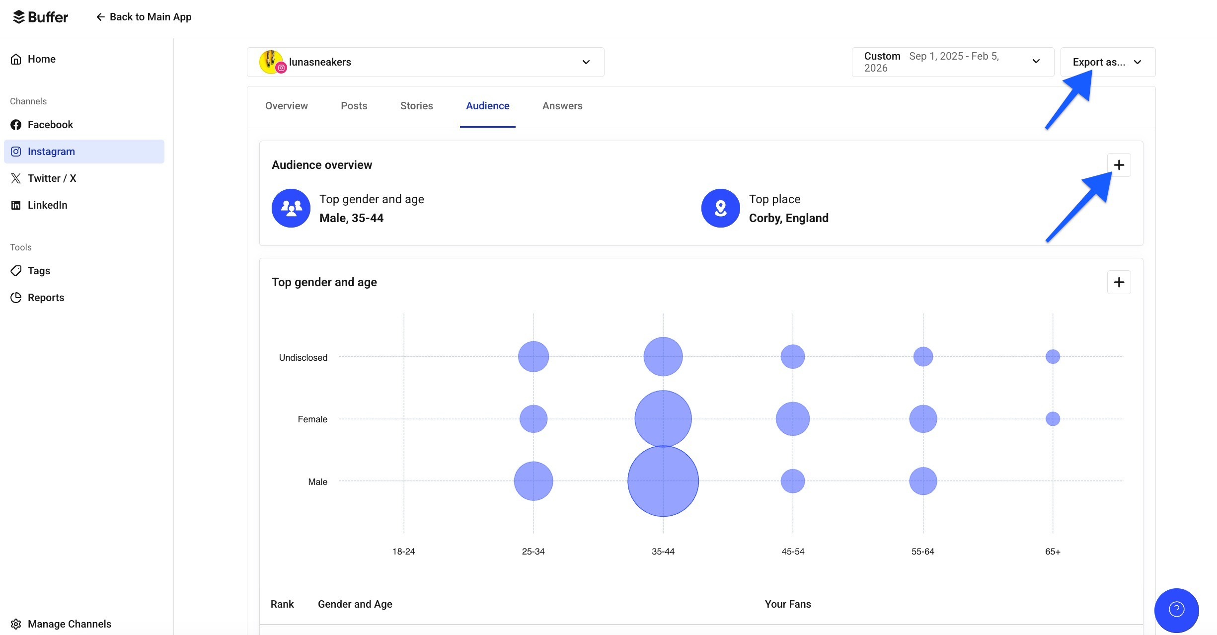 Buffer - Analyze Audience report Export as