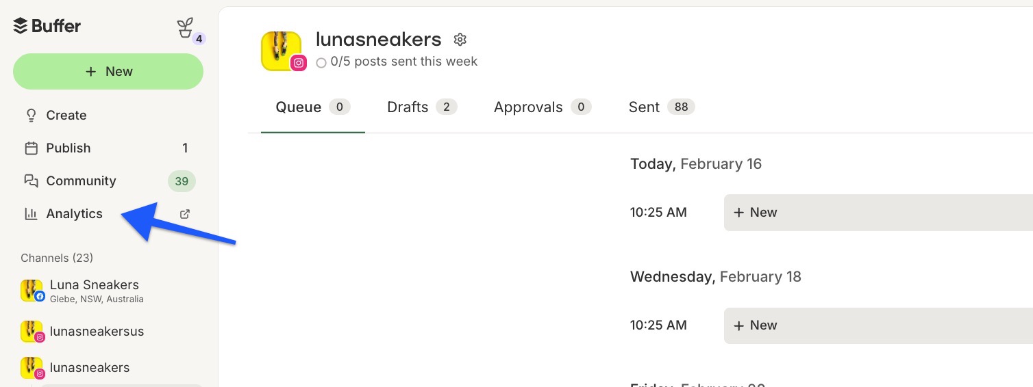 Buffer - Analytics tab