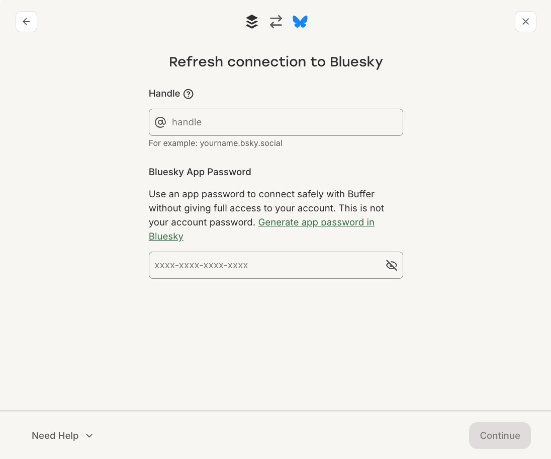 Refresh connection to Bluesky pop up