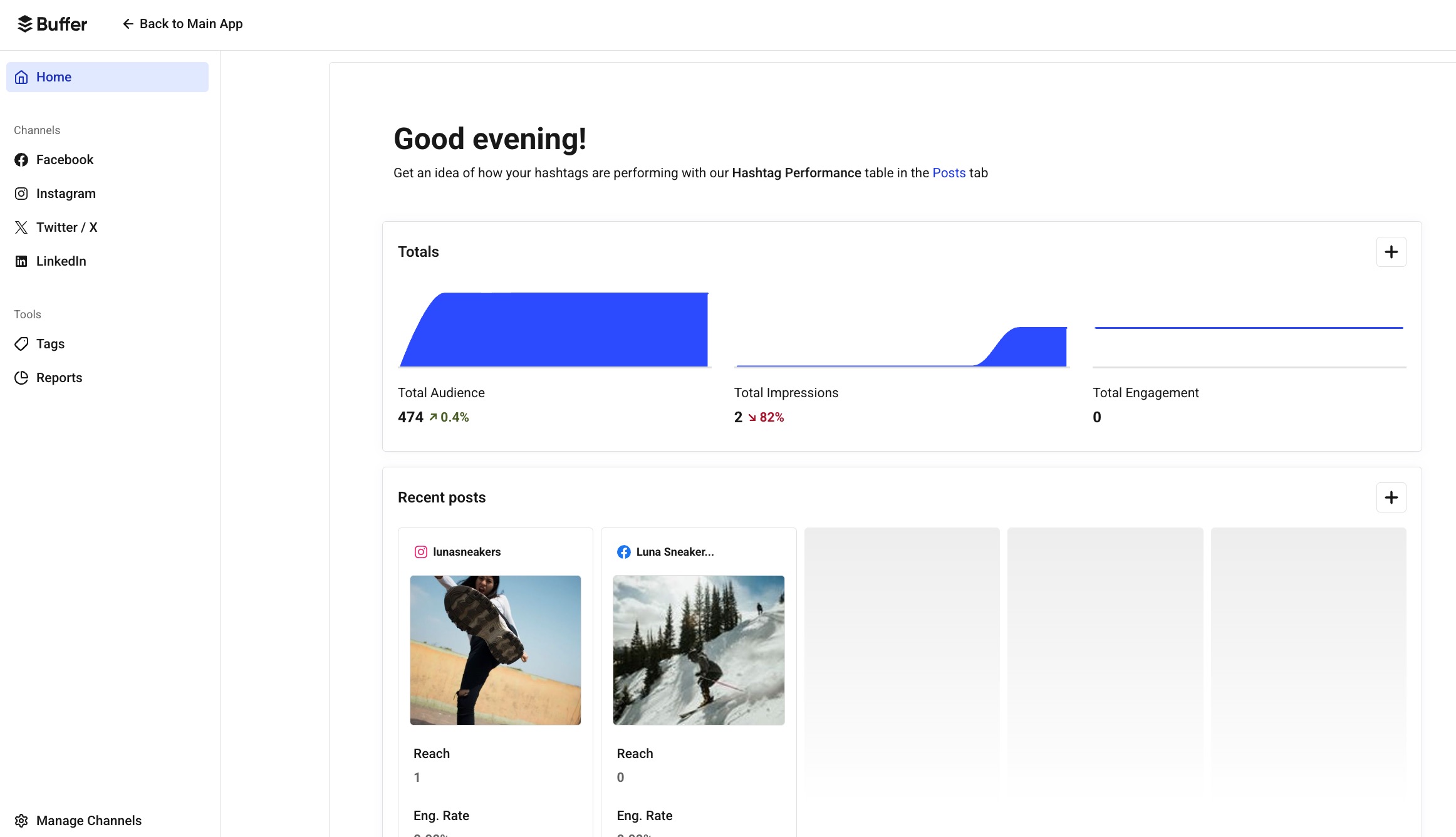 Buffer - Analyze Home screen