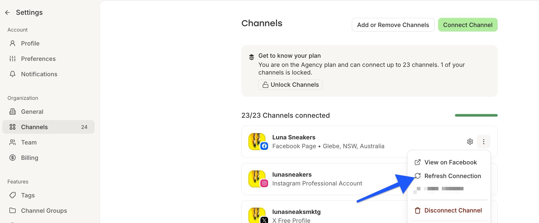 Buffer - Publish Refresh Channel option in Channels screen