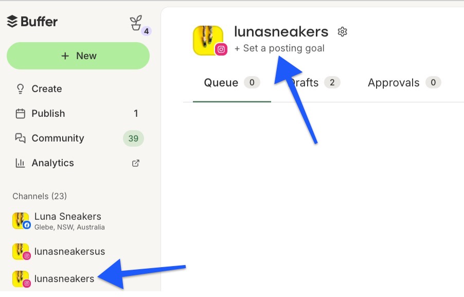 Buffer - Set a Posting Goal option from the Publish dashboard