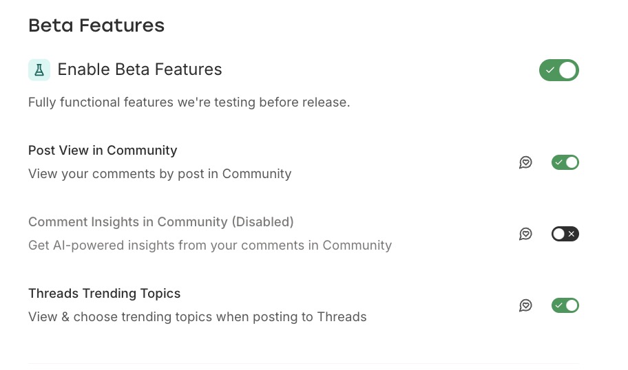 Buffer Beta features individual toggles
