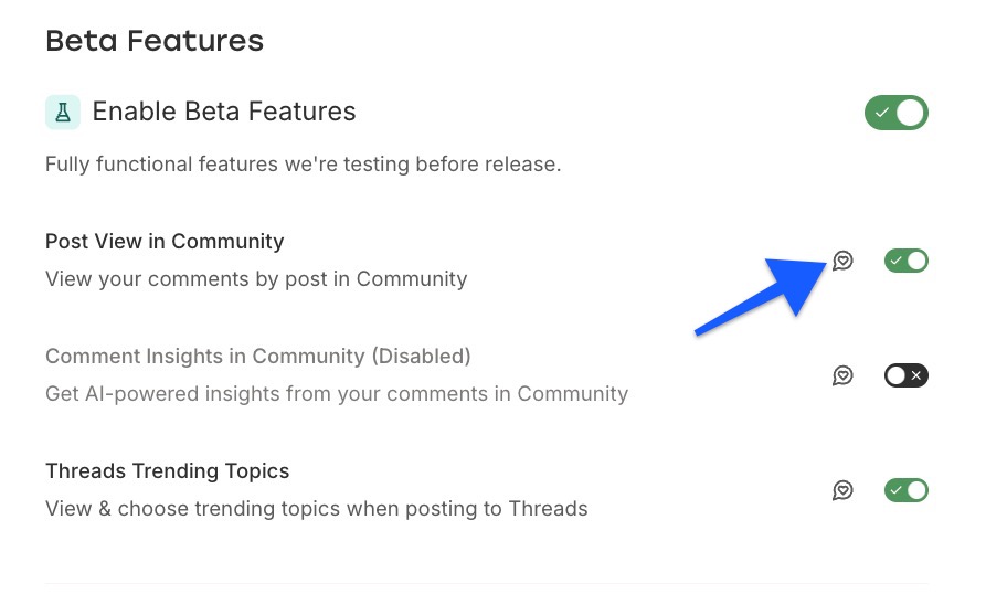 Buffer Beta features feedback icon