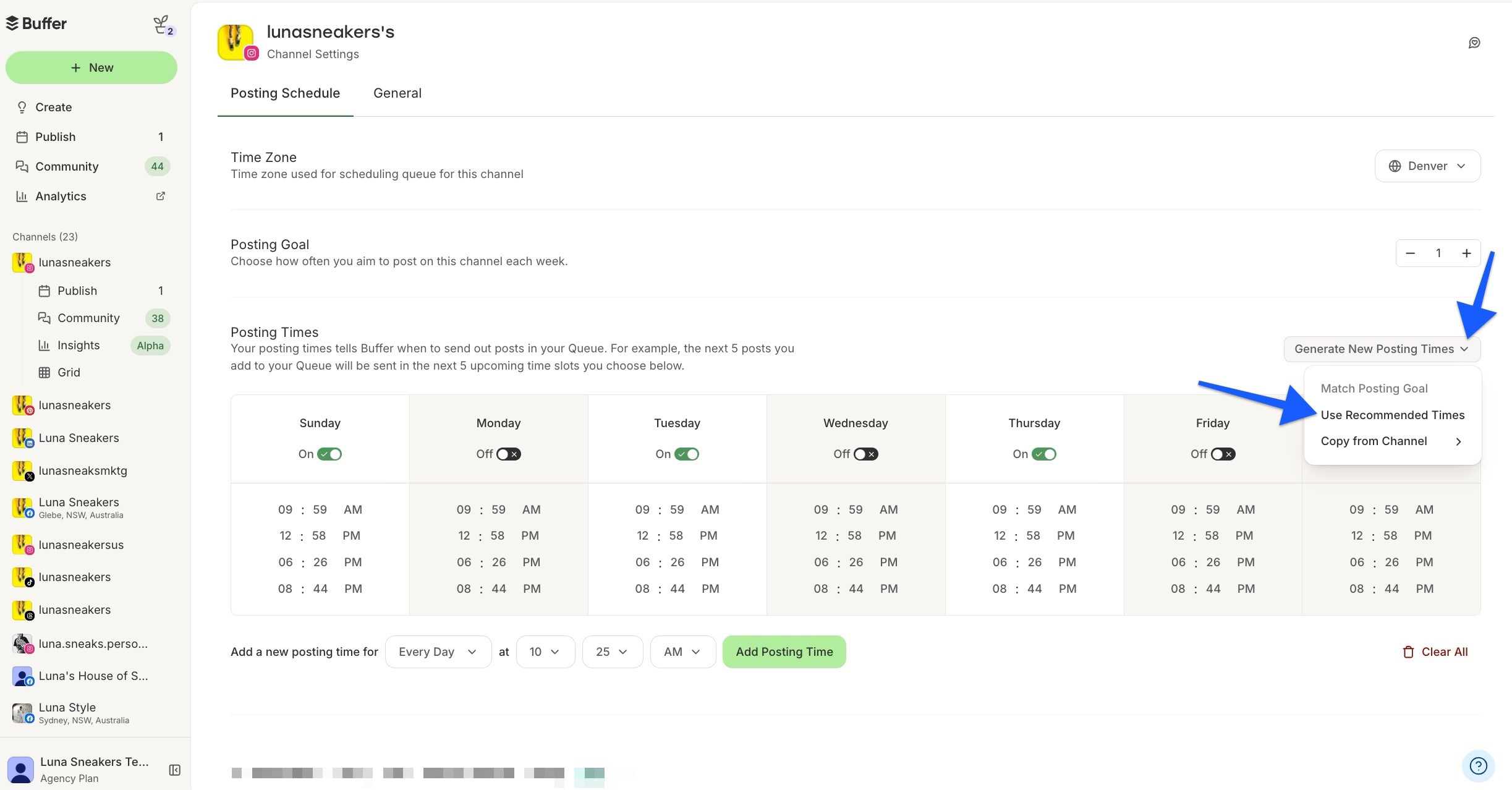 Buffer - Channel settings - Use recommended times