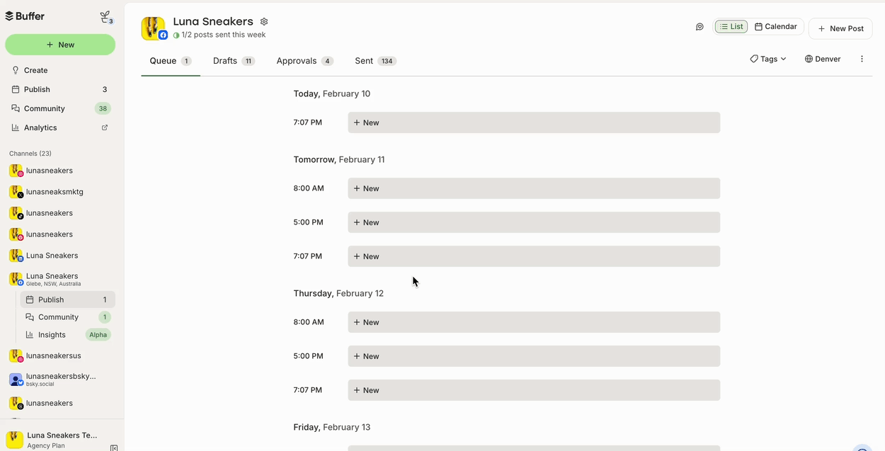 GIF of adding, editing, and deleting times from the posting schedule in Buffer