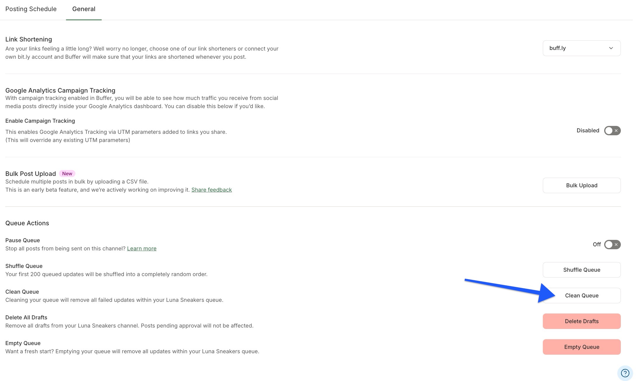 Buffer - Channel settings - Clean Queue option