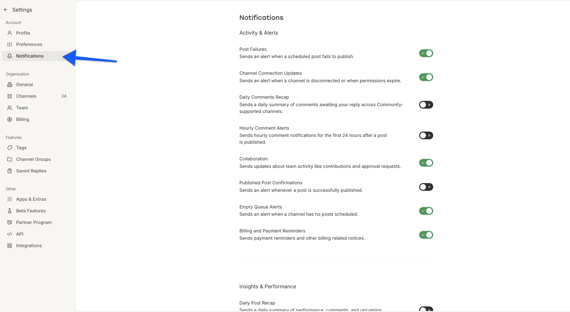 Buffer - Email notification settings