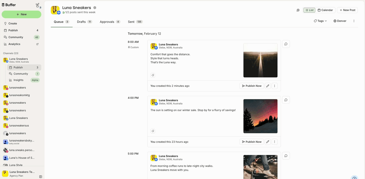 GIF of swapping posts in the Buffer Publish queue